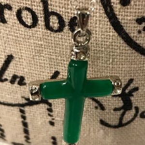Genuine Jade Cross 925 Silver w/ chain& Diamonds